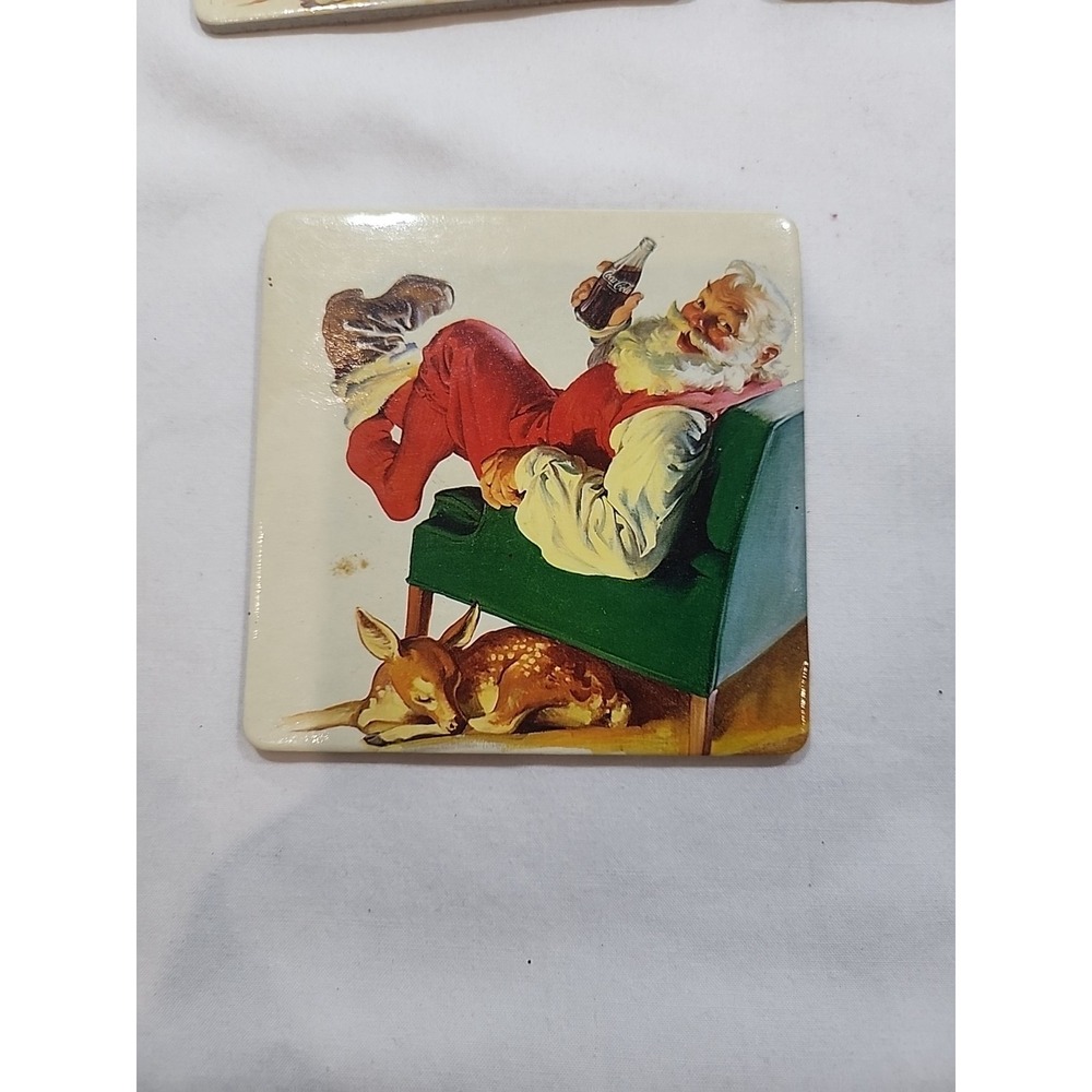 2000~Coca Cola Christmas Coaster~Cork Santa Claus w/Deer & Coke Bottle~13 Pieces